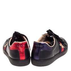 Gucci Black Leather Ace Web Bee Low Top Sneakers Size 45