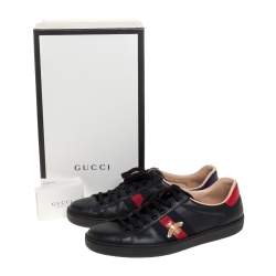 Gucci Black Leather Ace Web Bee Low Top Sneakers Size 45