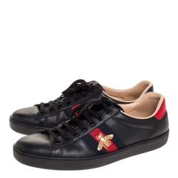 Gucci Black Leather Ace Web Bee Low Top Sneakers Size 45