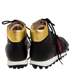Gucci Black Leather Web Detail High Top Sneakers Size 42