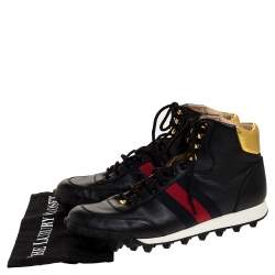 Gucci Black Leather Web Detail High Top Sneakers Size 42