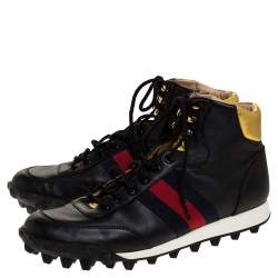 Gucci Black Leather Web Detail High Top Sneakers Size 42