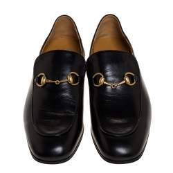 مملوكة مسبقًا Gucci Black Leather Jordaan Horsebit Slip On Loafers Size 44.5