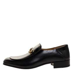 مملوكة مسبقًا Gucci Black Leather Jordaan Horsebit Slip On Loafers Size 44.5
