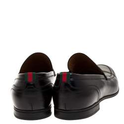 Pre Owned حذاء لوفرز غوتشى بينى ويب جلد أسود مقاس 44