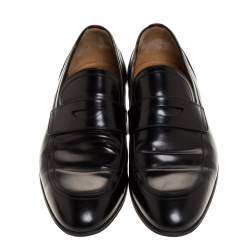 Pre Owned حذاء لوفرز غوتشى بينى ويب جلد أسود مقاس 44