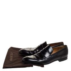 Pre Owned حذاء لوفرز غوتشى بينى ويب جلد أسود مقاس 44