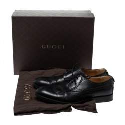 Gucci Black Brogue Leather Lace Up Derby Size 44.5