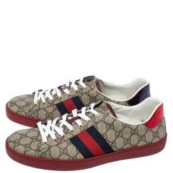 Gucci Red/Beige GG Supreme Canvas Ace Low Top Sneakers Size 45