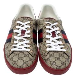 Gucci Red/Beige GG Supreme Canvas Ace Low Top Sneakers Size 45