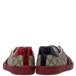 Gucci Red/Beige GG Supreme Canvas Ace Low Top Sneakers Size 45
