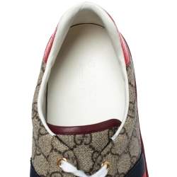 Gucci Red/Beige GG Supreme Canvas Ace Low Top Sneakers Size 45