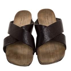 Pre Owned Gucci Brown Guccissima Leather Slide Sandals Size 43