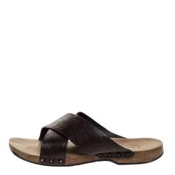 Pre Owned Gucci Brown Guccissima Leather Slide Sandals Size 43