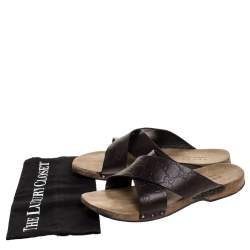 Pre Owned Gucci Brown Guccissima Leather Slide Sandals Size 43
