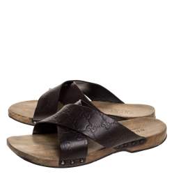 Pre Owned Gucci Brown Guccissima Leather Slide Sandals Size 43