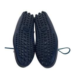 Pre Owned Gucci Blue Leather Boat Bow Slip On Loafers Size 42