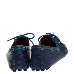 Pre Owned Gucci Blue Leather Boat Bow Slip On Loafers Size 42