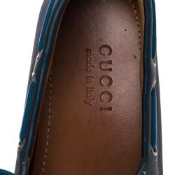 Pre Owned Gucci Blue Leather Boat Bow Slip On Loafers Size 42