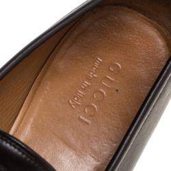 Pre Owned حذاء لوفرز غوتشي ويب هورسبيت جلد بني داكن مقاس 41.5