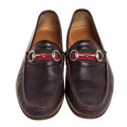 Gucci Dark Brown Leather Web Horsebit Loafers Size 41.5