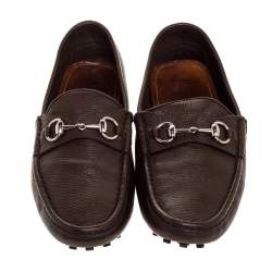 Pre Owned حذاء لوفرز غوتشي هورسبيت جلد بني مقاس 43