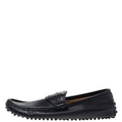Gucci Dark Blue Leather Slip On Loafers Size 42.5