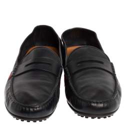 Pre Owned  حذاء لوفرز غوتشي بيني ويب جلد أزرق داكن مقاس 43