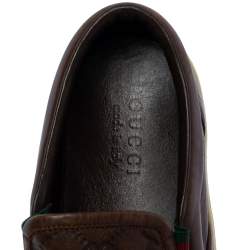 Pre Owned حذاء لوفرز غوتشي سليب أون جلد غوتشيسيما بني داكن مقاس 42