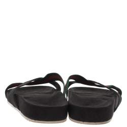 مملوكة مسبقًا Gucci Black Elastic And Web Cross Strap Slide Sandals Size 46.5