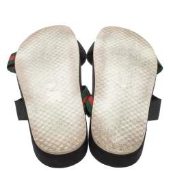 مملوكة مسبقًا Gucci Black Elastic And Web Cross Strap Slide Sandals Size 46.5