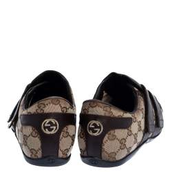 Gucci Dark Brown Guccisima Canvas and Leather Velcro Sneakers Size 39.5