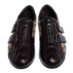 Gucci Dark Brown Guccisima Canvas and Leather Velcro Sneakers Size 39.5