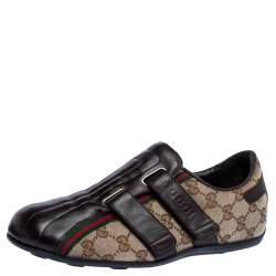 Gucci Dark Brown Guccisima Canvas and Leather Velcro Sneakers Size 39.5