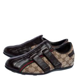 Gucci Dark Brown Guccisima Canvas and Leather Velcro Sneakers Size 39.5