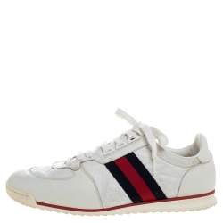 Gucci White Micro Guccissima Leather Web Detail Sneakers Size 42.5