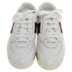 Gucci White Micro Guccissima Leather Web Detail Sneakers Size 42.5