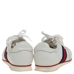 Gucci White Micro Guccissima Leather Web Detail Sneakers Size 42.5
