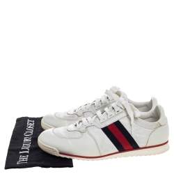 Gucci White Micro Guccissima Leather Web Detail Sneakers Size 42.5