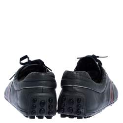 Gucci Black Leather Perforated Detail Web Low Top Sneakers Size 44