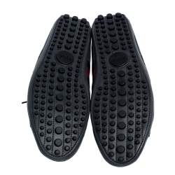Gucci Black Leather Perforated Detail Web Low Top Sneakers Size 44