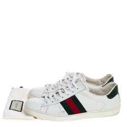 Gucci White Leather Ace Web Detail Low Top Sneakers Size 44