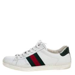 Gucci White Leather Ace Web Detail Low Top Sneakers Size 44