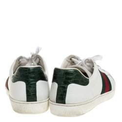 Gucci White Leather Ace Web Detail Low Top Sneakers Size 44