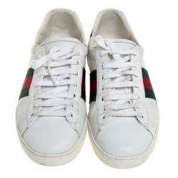 Gucci White Leather Ace Web Detail Low Top Sneakers Size 44
