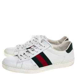 Gucci White Leather Ace Web Detail Low Top Sneakers Size 44