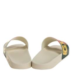 Gucci Multicolor Web Logo Print Rubber Dapper Dan Slip On Slides Size 41