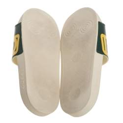 Gucci Multicolor Web Logo Print Rubber Dapper Dan Slip On Slides Size 41