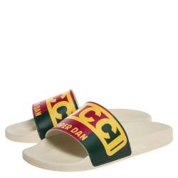 Gucci Multicolor Web Logo Print Rubber Dapper Dan Slip On Slides Size 41
