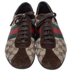 Gucci Beige/Brown GG Canvas and Suede Web Low Top Sneakers Size 41